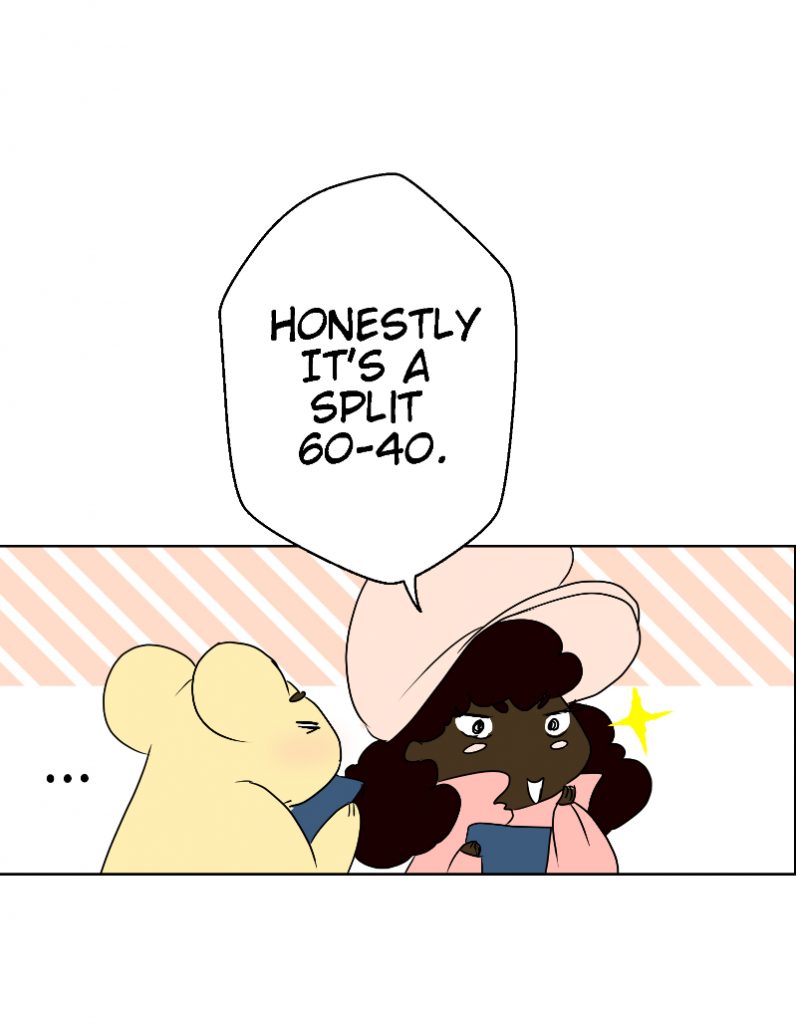 kawaii black girl and pastel bear in a webtoon