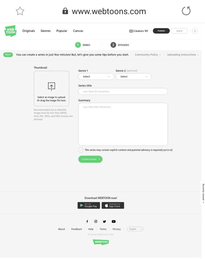 Create a webtoon account
